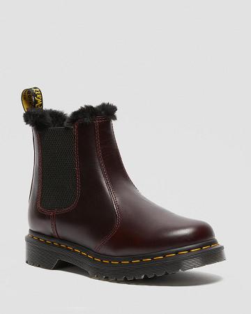 Burgundy Women's Dr Martens 2976 Leonore Faux Fur Lined Chelsea Boots | CA 110UZG